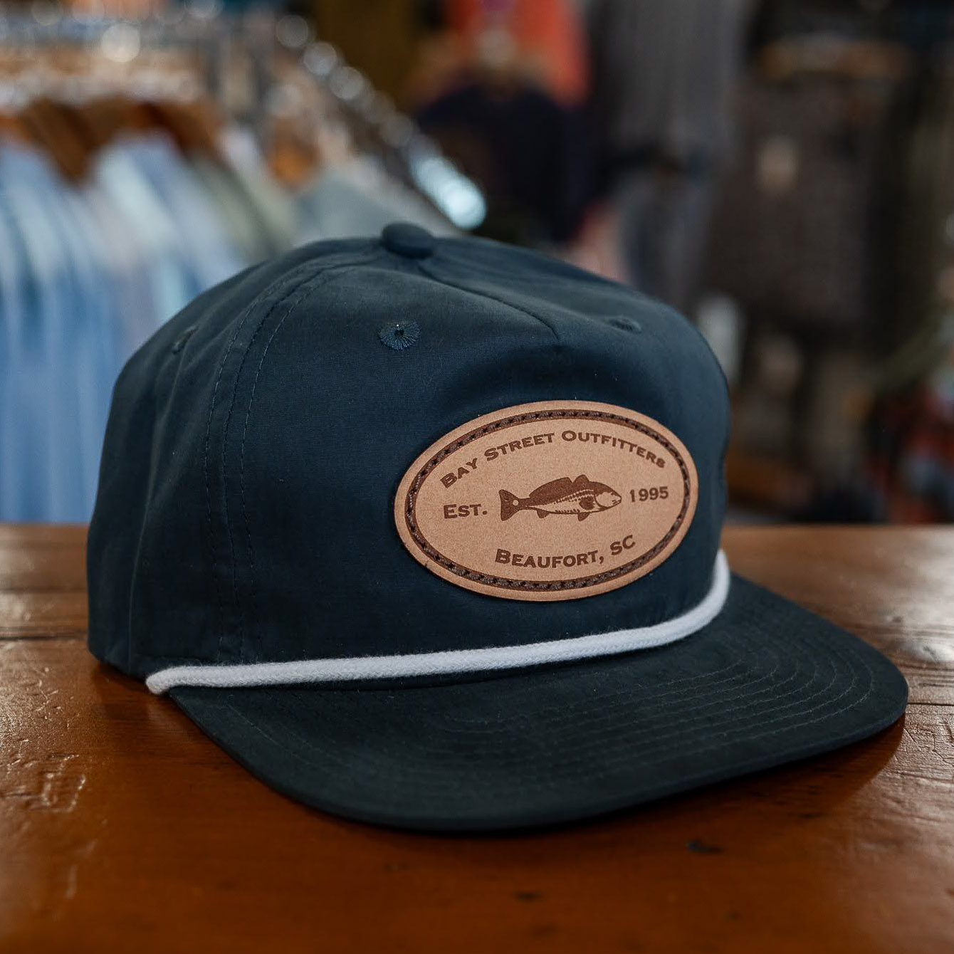 Charcoal and White Redfish Leather Patch Rope Hat