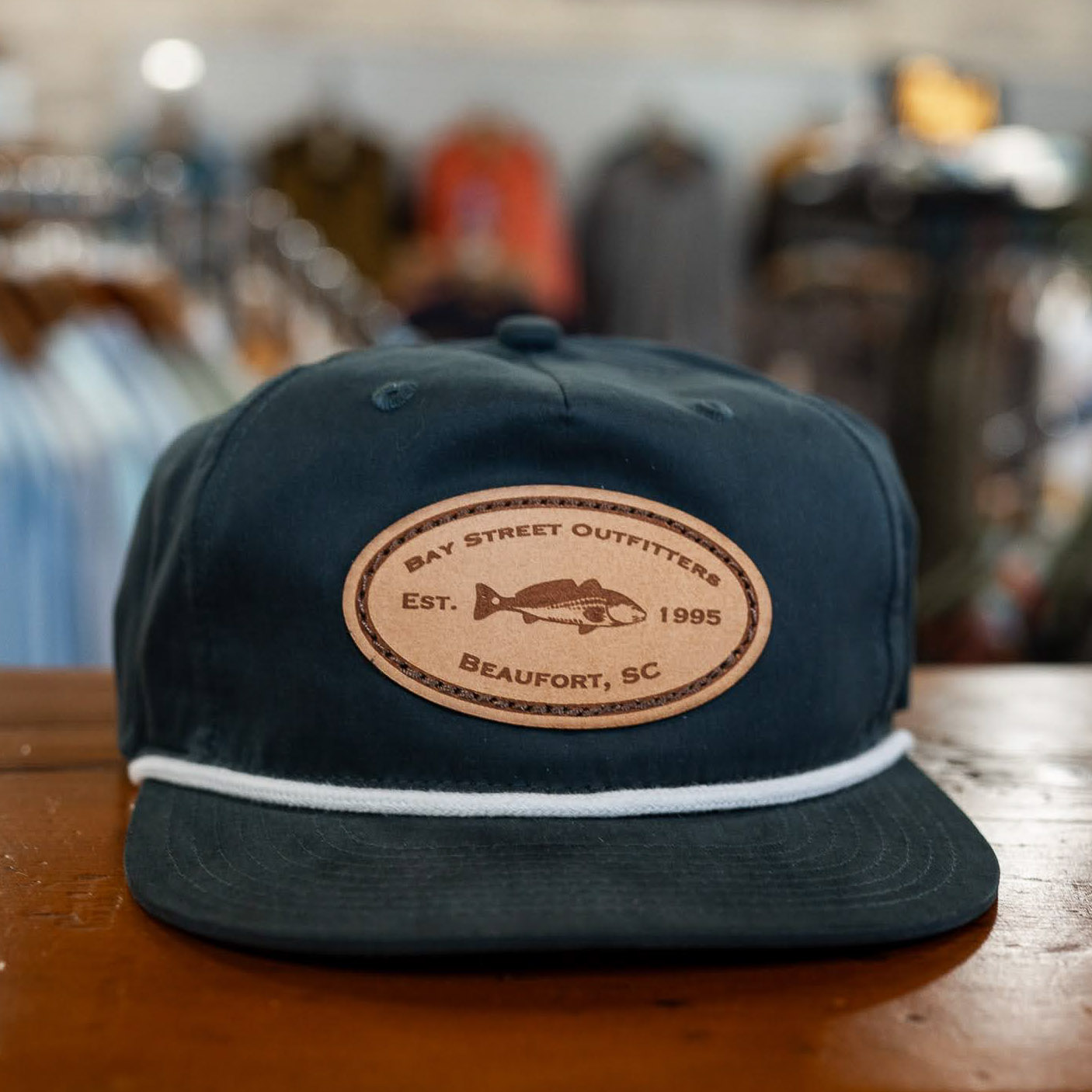 Charcoal and White Redfish Leather Patch Rope Hat