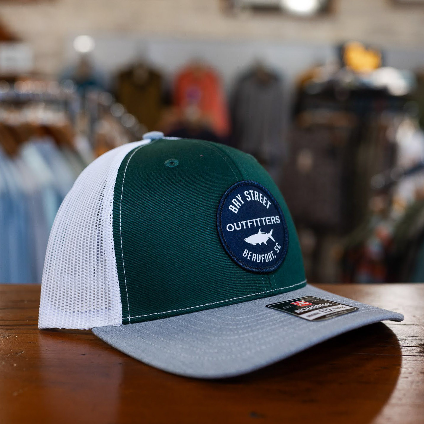 Tri Dark Green/White/Heather Grey Tarpon Patch Trucker Hat