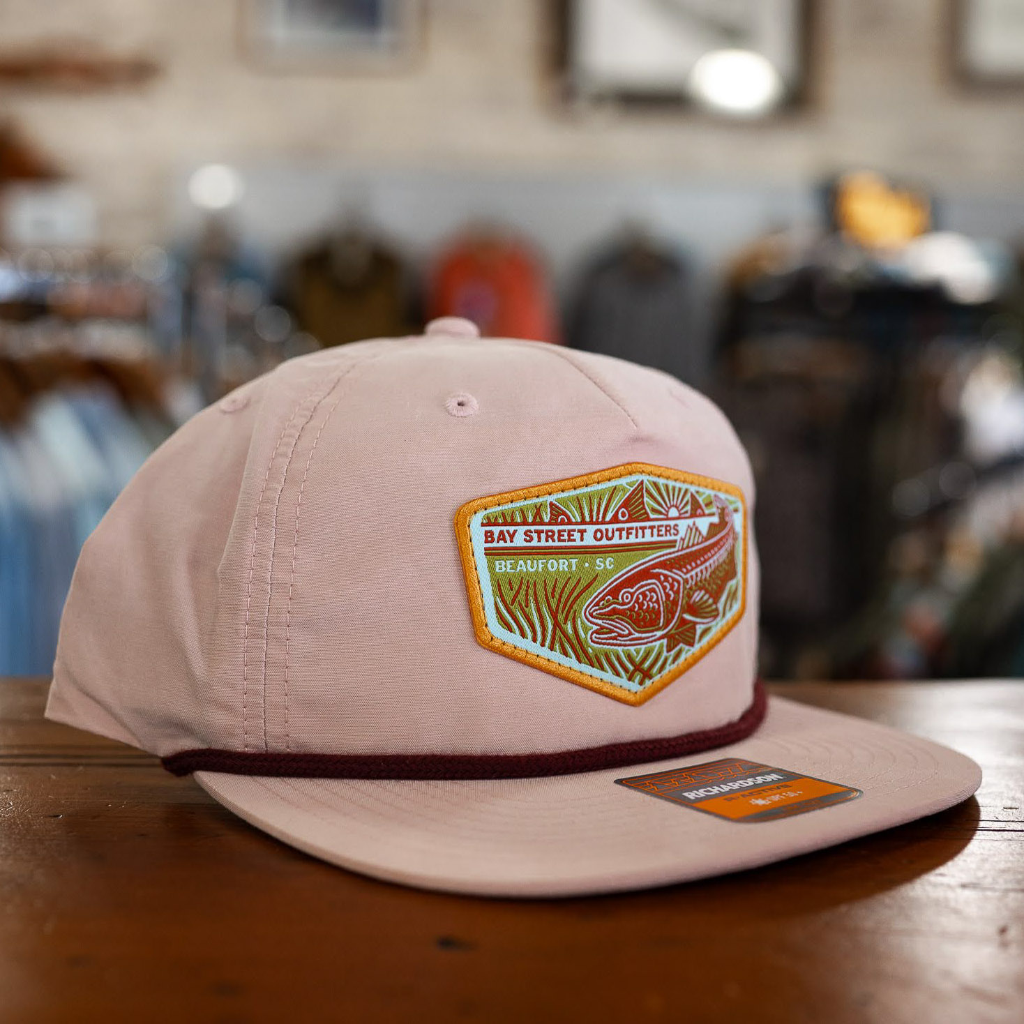 Peach and Maroon Tailing Red Woven Patch Rope Hat