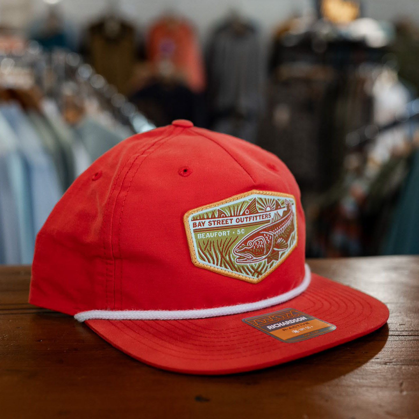 Red and White Tailing Red Woven Patch Rope Hat