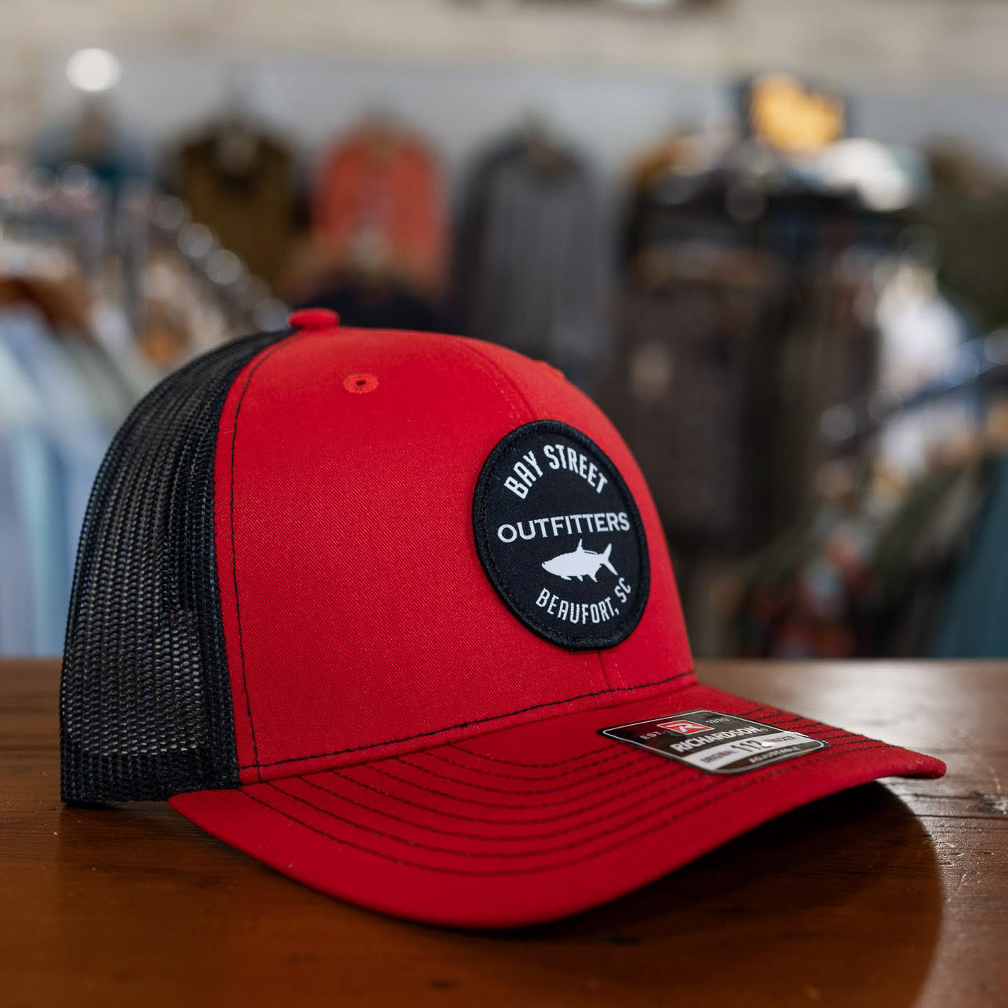 Split Red and Black Tarpon Patch Trucker Hat