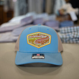 112 Columbia Blue/Khaki Tailing Reds Patch Trucker