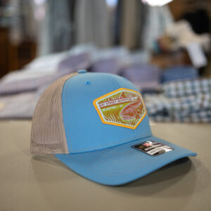 112 Columbia Blue/Khaki Tailing Reds Patch Trucker